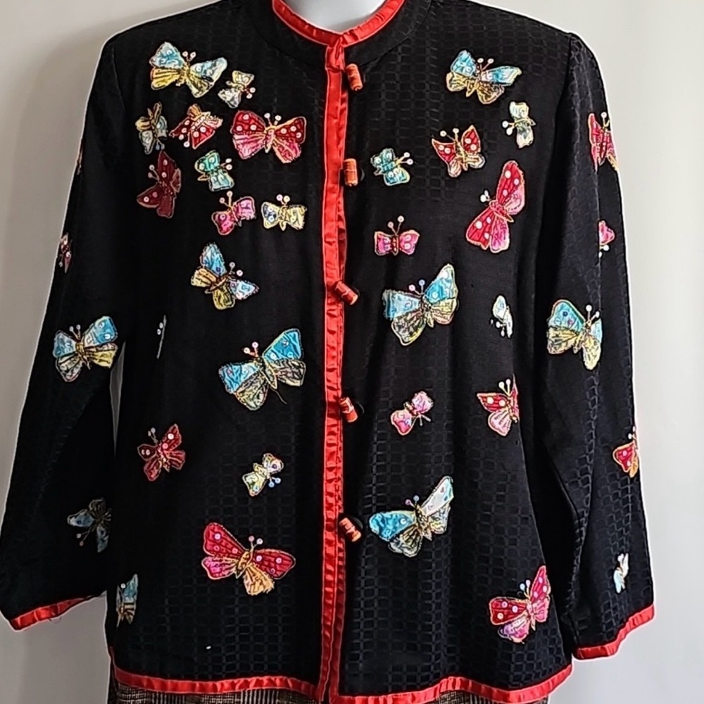 Allure Black Jacket with Colorful Butterfly‎ Embroidery